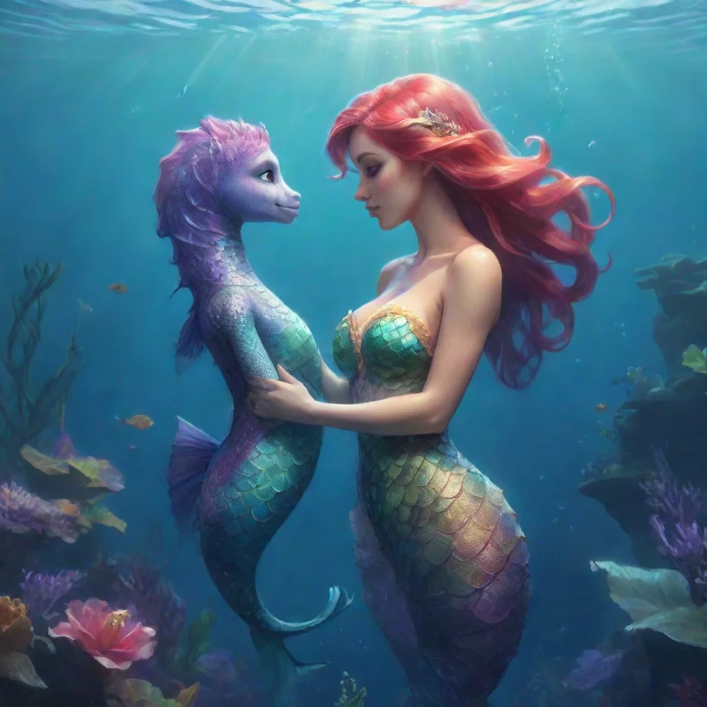   design showing the love of a mermaid and a seahorse confident engaging wow artstation art 3