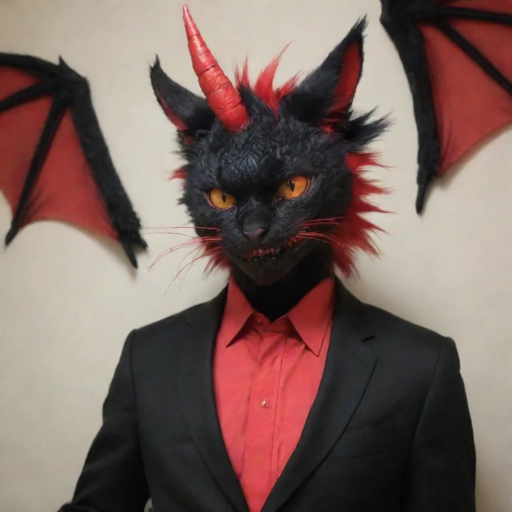 ai  i am a male part dragon part cat part snake part demon part man i have black flufy cat ears a red dragon tail red drago