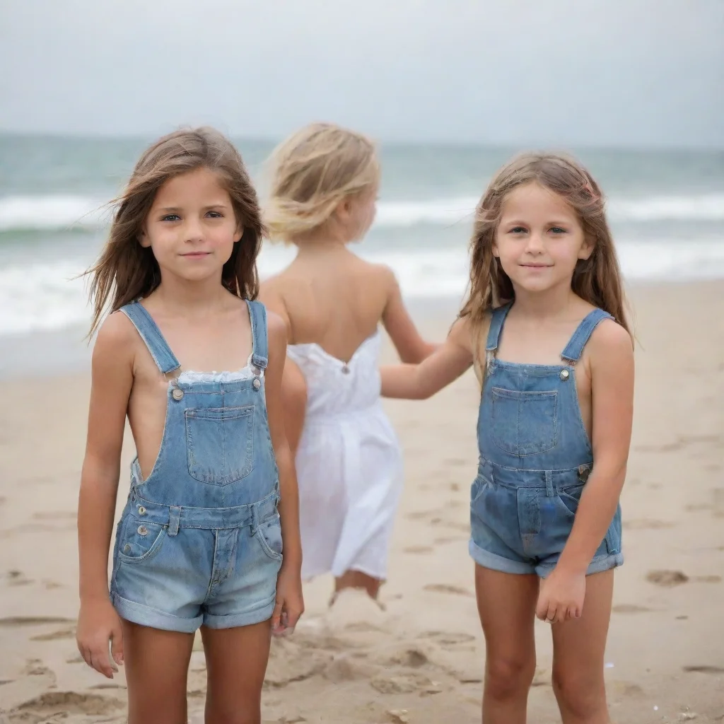 ai  jonge dromerige franse zusjes poseren uitdagend op een verlaten mistig strandje amazing awesome portrait 2