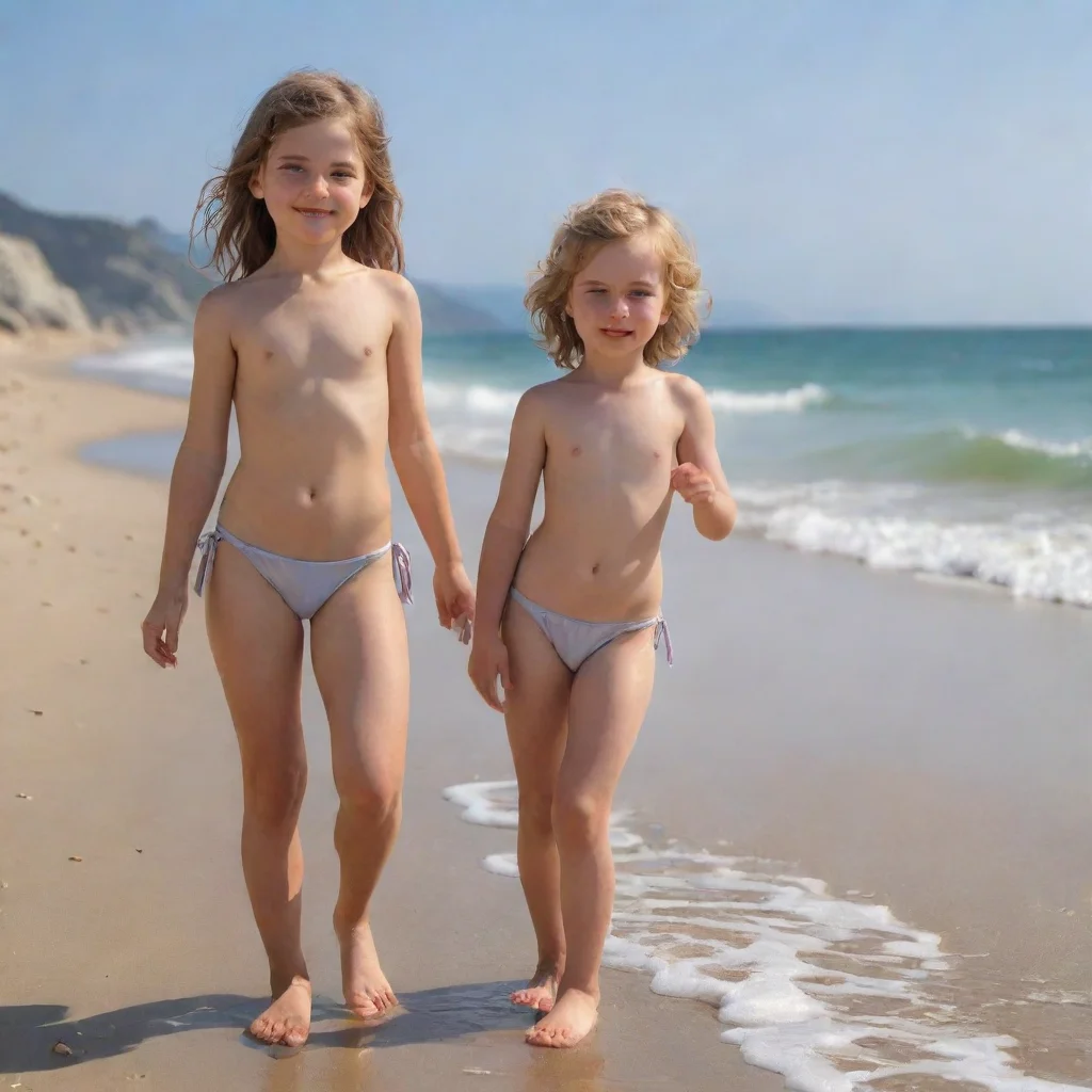   jonge dromerige franse zusjes poseren uitdagend op een verlaten mistig strandje confident engaging wow artstation art 3