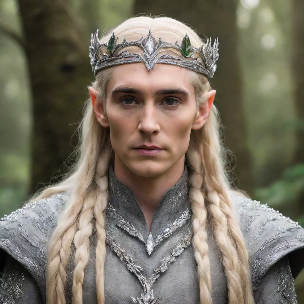 ai  king thranduil with blond hair and braids wearing silver birch circlet encrusted with diamonds and large diamond cluste