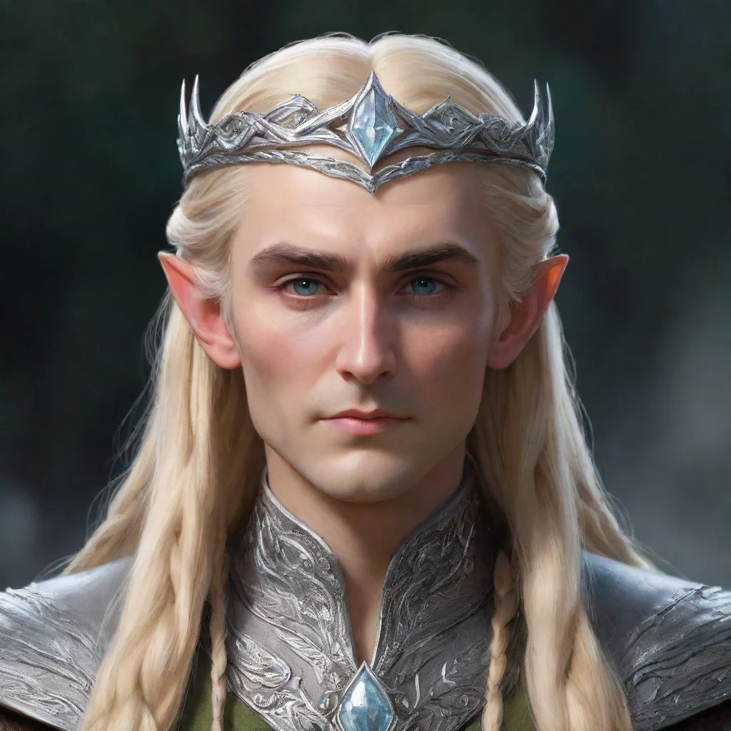 ai  king thranduil with blond hair and braids wearing silver serpentine sindarin elvish circlet with large center diamond c