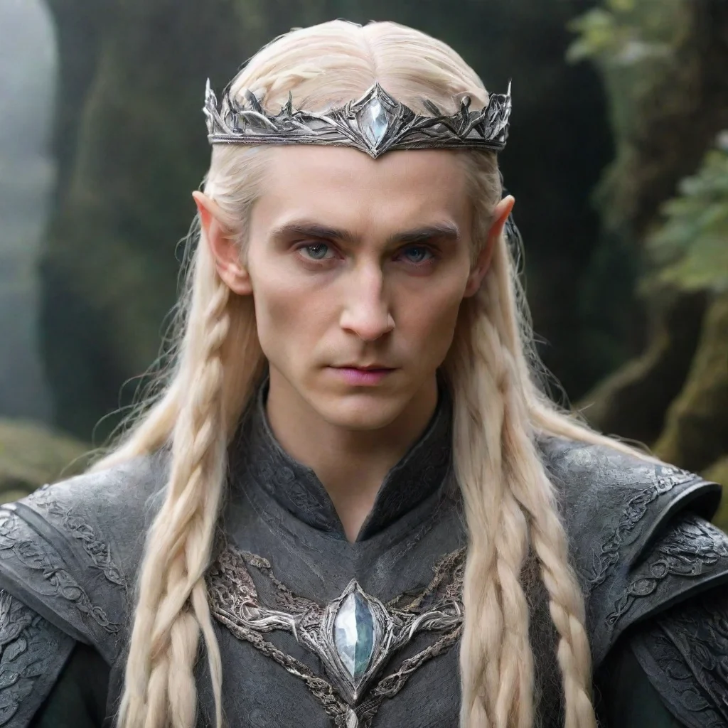 ai  king thranduil with blond hair and braids wearing silver serpentine sindarin elvish circlet with large center diamond g