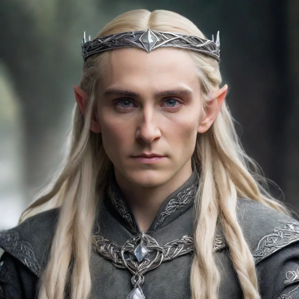 ai  king thranduil with blond hair and braids wearing small thin silver elvish circlet with large center circular diamondam
