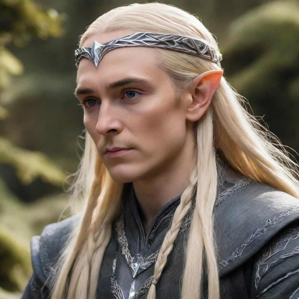 ai  king thranduil with blond hair and braids wearing the hobbit silver elvish circlet with large center diamond good looki