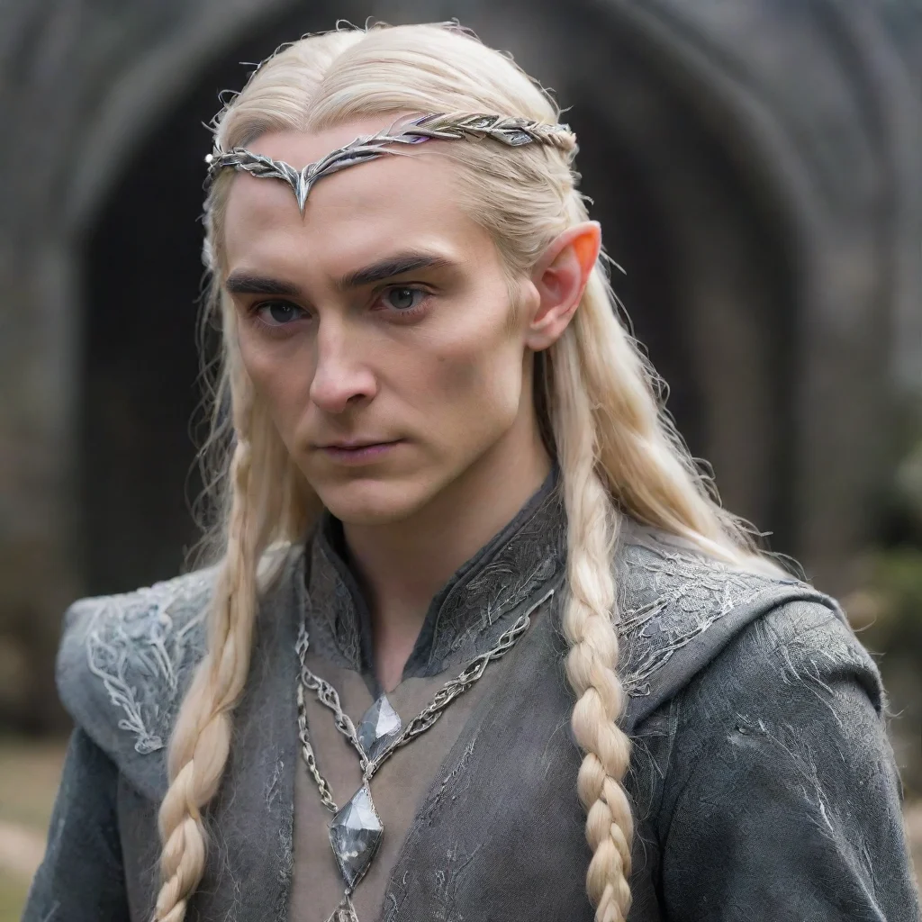 ai  king thranduil with blond hair and braids with silver diamond studded elvish hair pins and silver elvish circlet with l