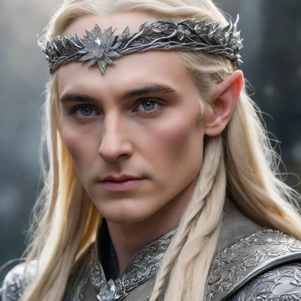   king thranduil with blond hair with braids s wearing silver flower elvish circlet encrusted with diamonds amazing aweso