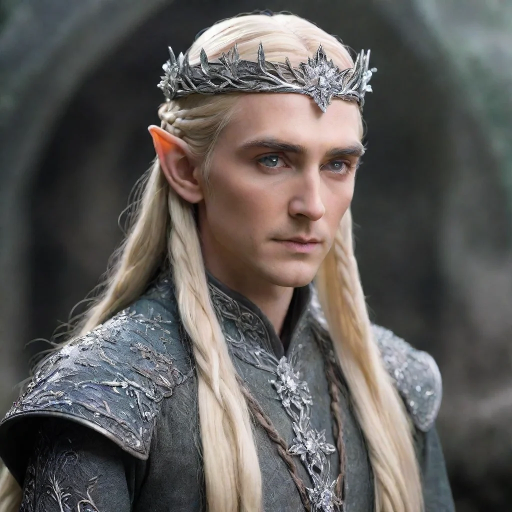 ai  king thranduil with blond hair with braids s wearing silver flower elvish circlet encrusted with diamonds