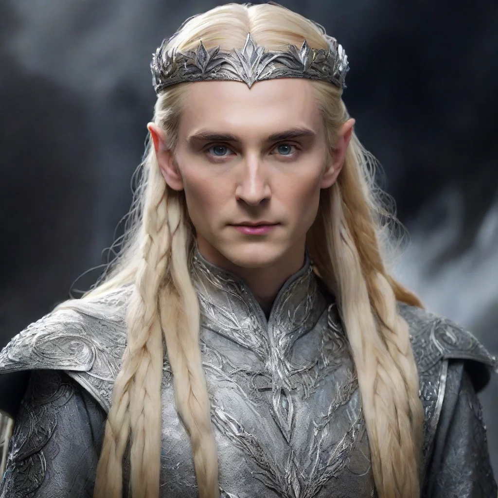 ai  king thranduil with blond hair with braids wearing silver leaf circlet with diamonds amazing awesome portrait 2