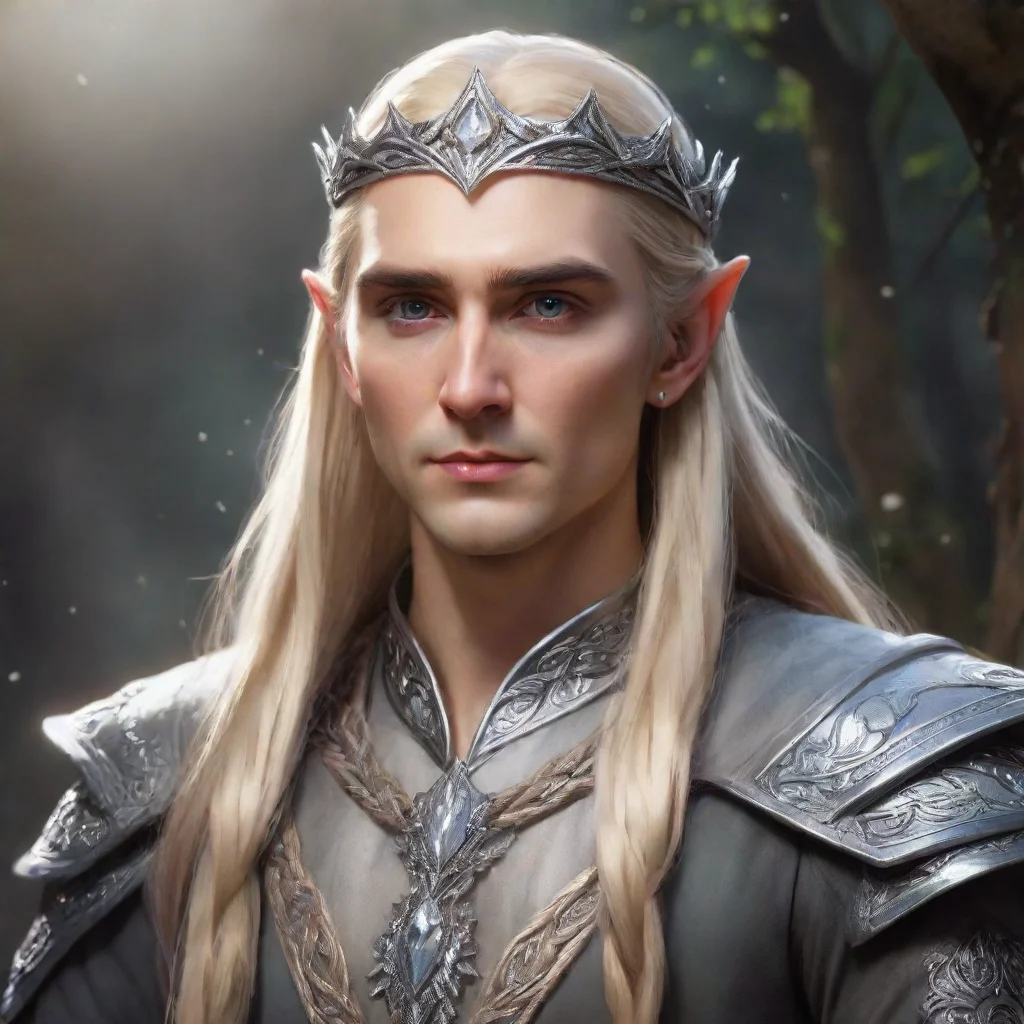 ai  king thranduil with blond hair with braids wearing silver leaf circlet with diamonds confident engaging wow artstation 