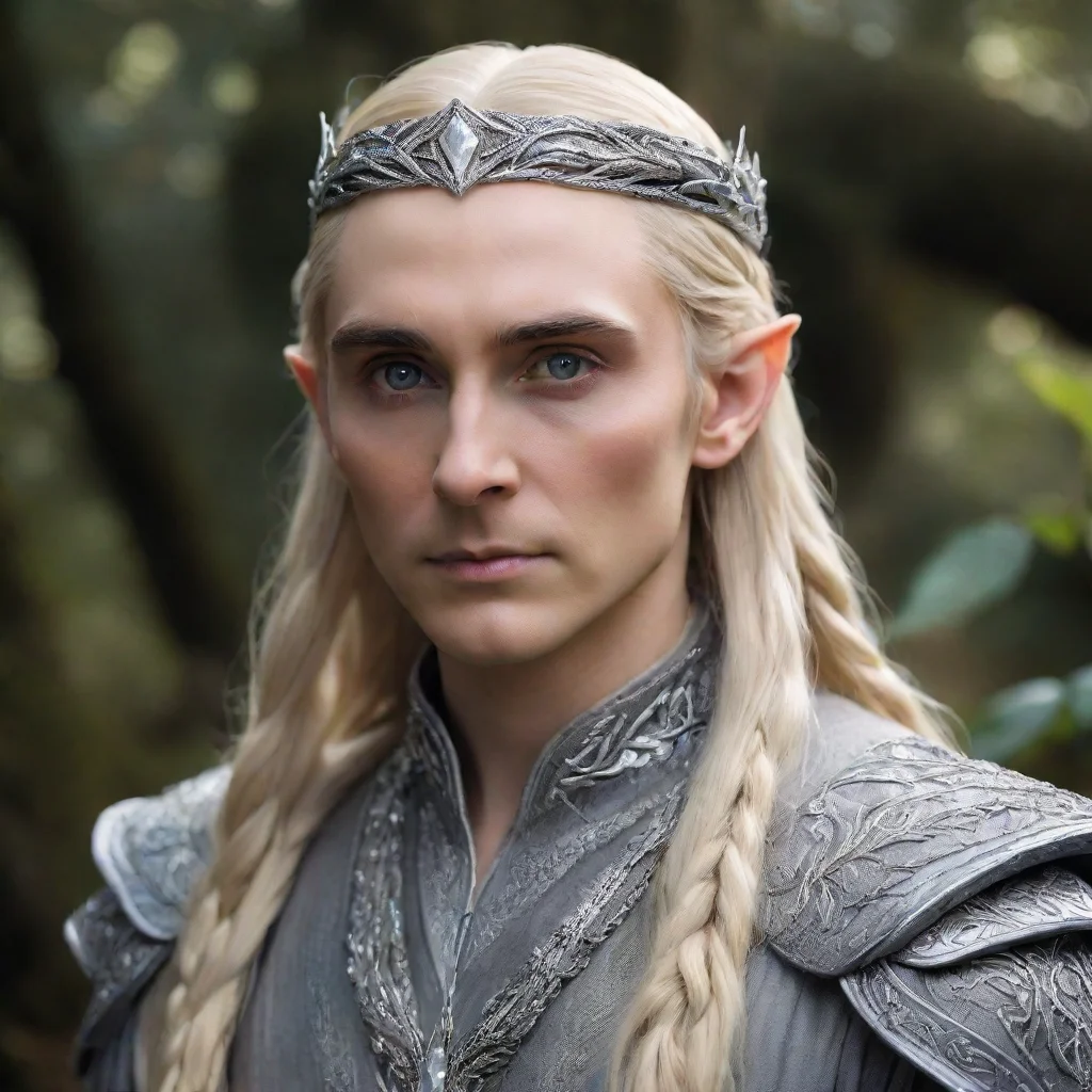 ai  king thranduil with blond hair with braids wearing silver leaf elvish circlet with diamonds amazing awesome portrait 2