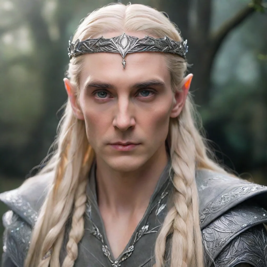 ai  king thranduil with blond hair with braids wearing silver leaf elvish circlet with diamonds