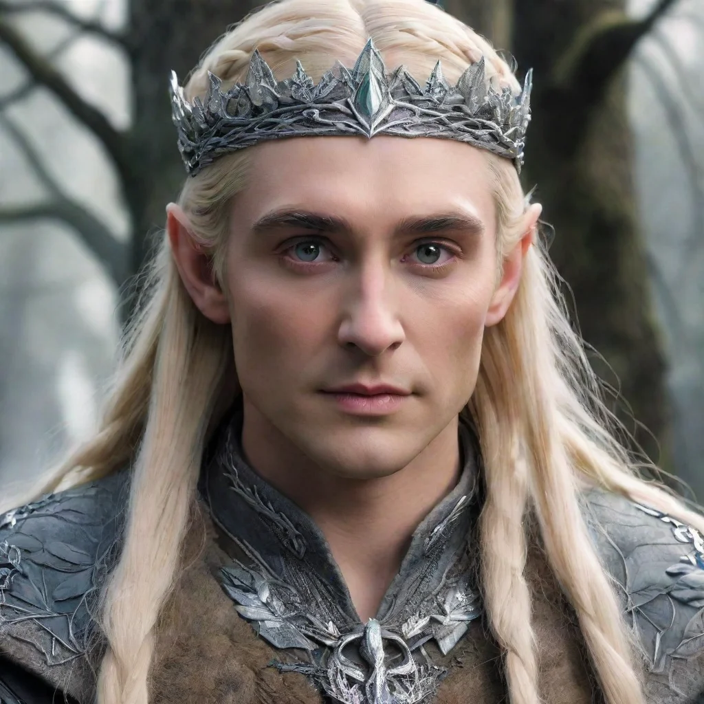 ai  king thranduil with blond hair with braids wearing silver oak leaf elvish circlet encrusted with diamondsgood looking t