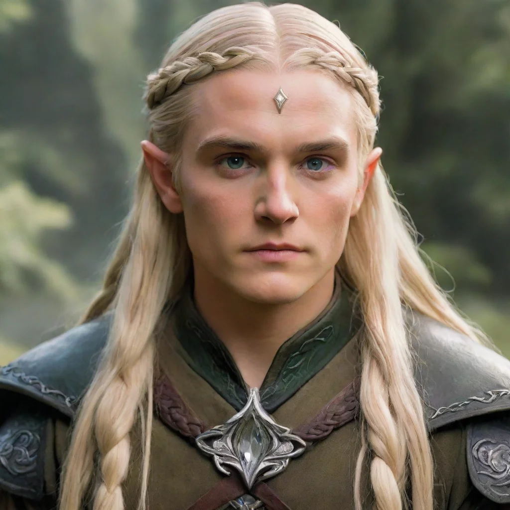   legolas with blond hair and braids wearing silver serpentine elvish circlet with large center diamond