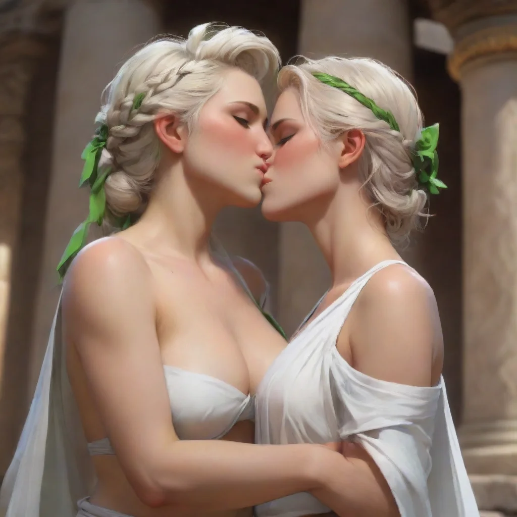   lesbian kiss gree temple gree white toga confident engaging wow artstation art 3
