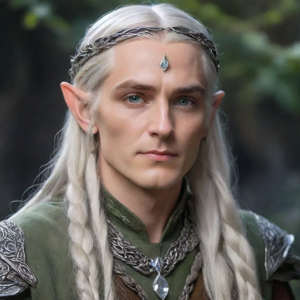  lord celeborn with silver hair and braids wearing small silver serpentine elvish circlet with large center diamondamazi