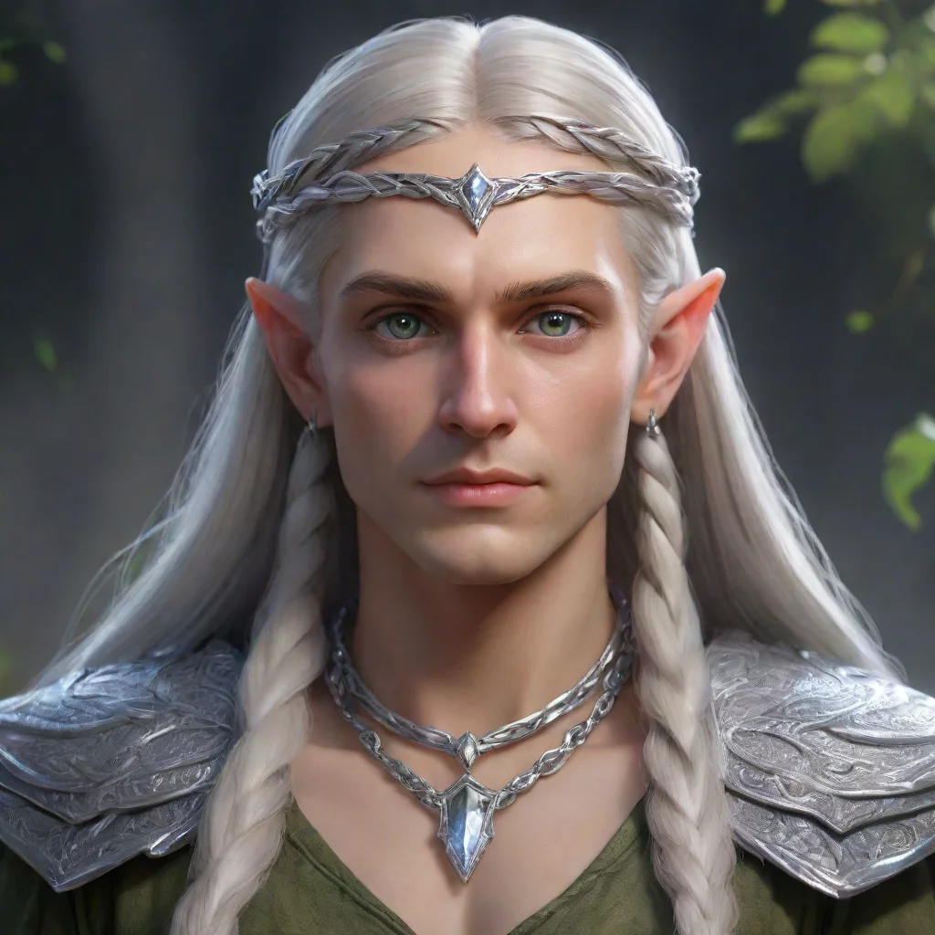ai  lord celeborn with silver hair and braids wearing small silver serpentine elvish circlet with large center diamondconfi