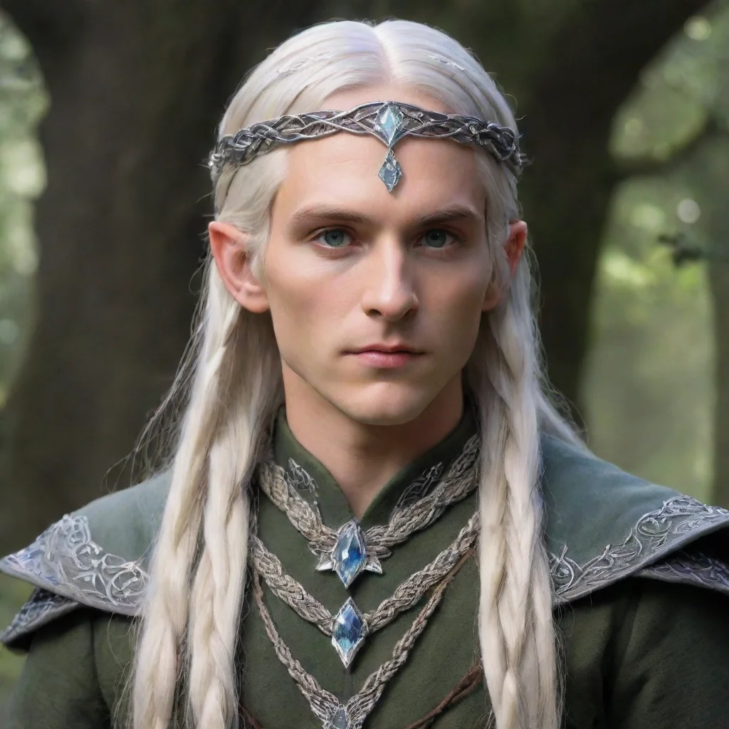 ai  lord celeborn with silver hair and braids wearing small silver serpentine elvish circlet with large center diamondgood 