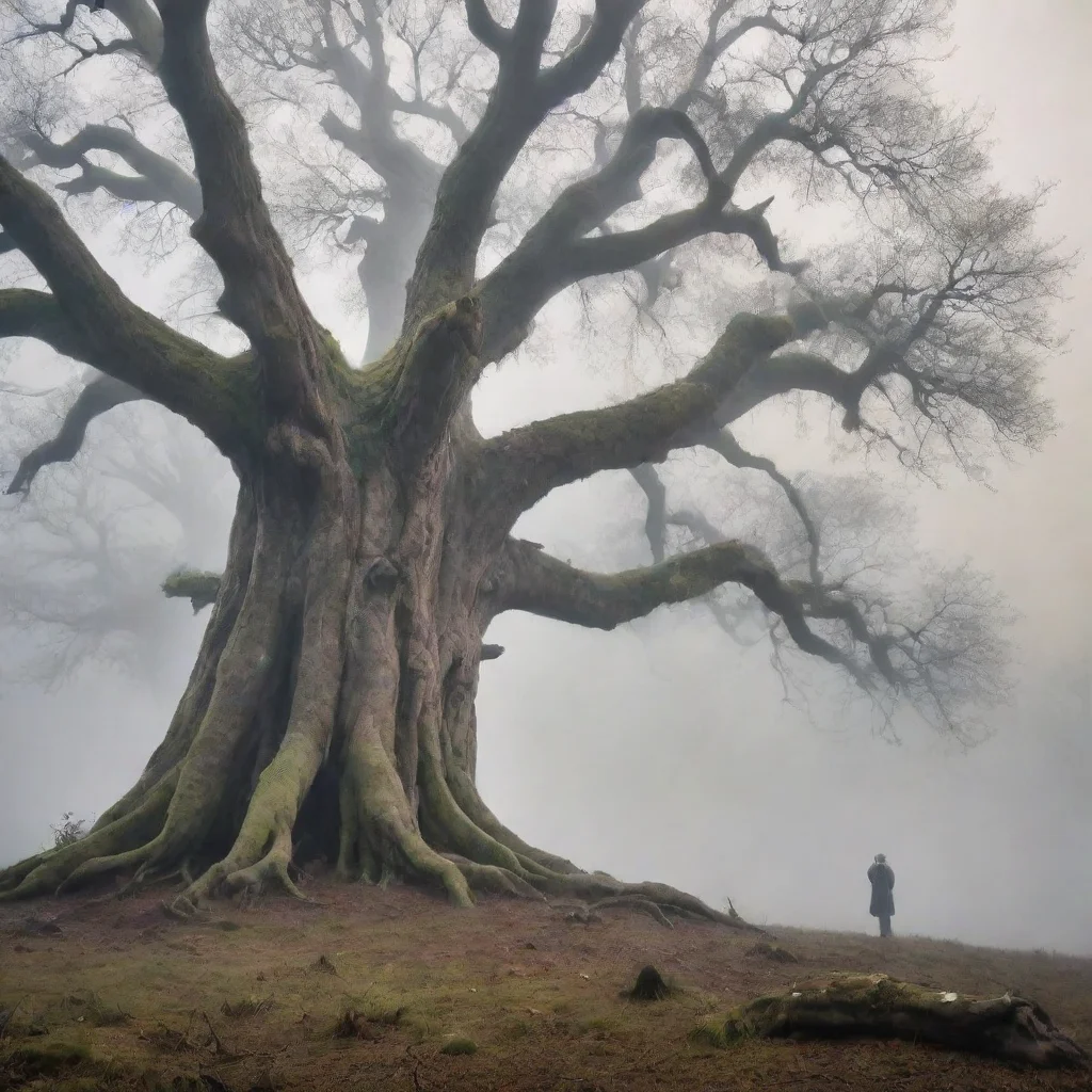 ai  misty landscape filled with ancient treeswhere whispers of tales and legends lingerin the distancea figure standsgazing