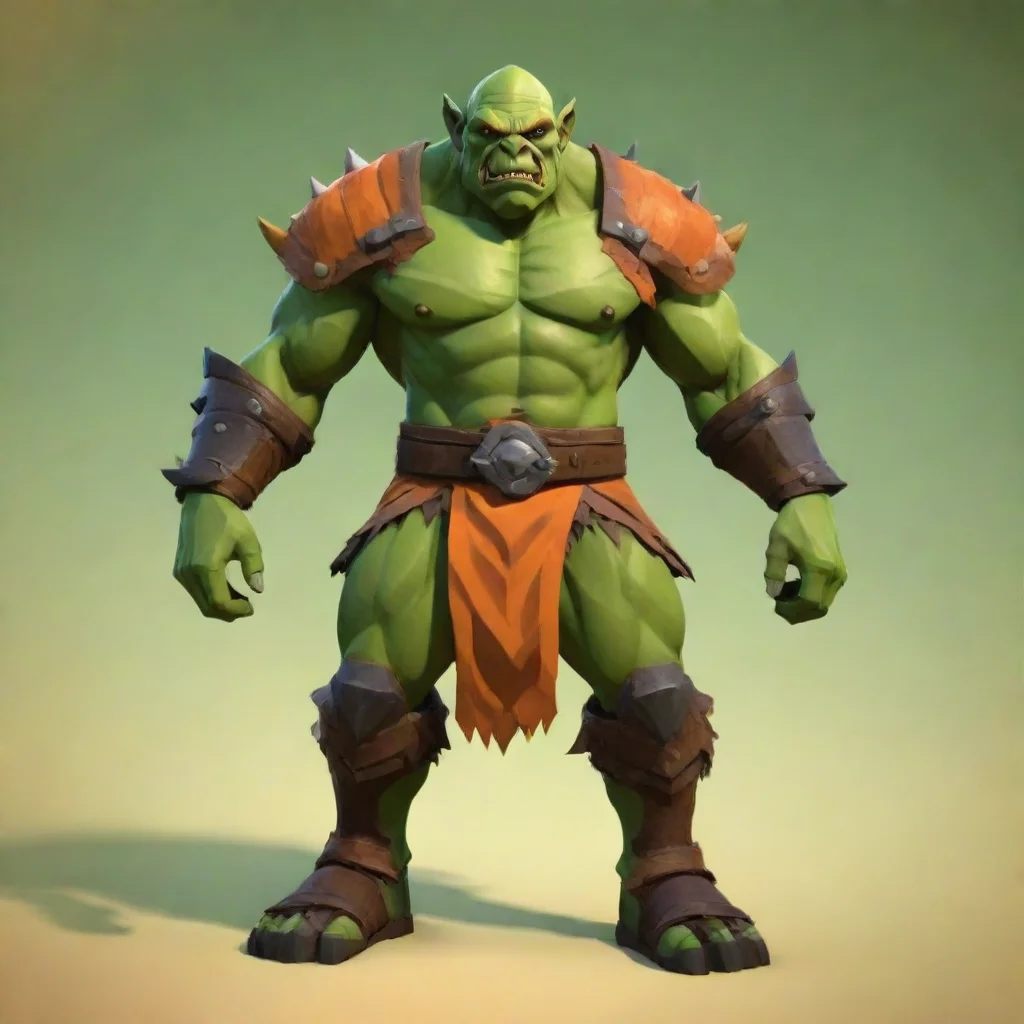 ai  mmorpg npc 3d orc warrior low poly character steppes background orange and green 