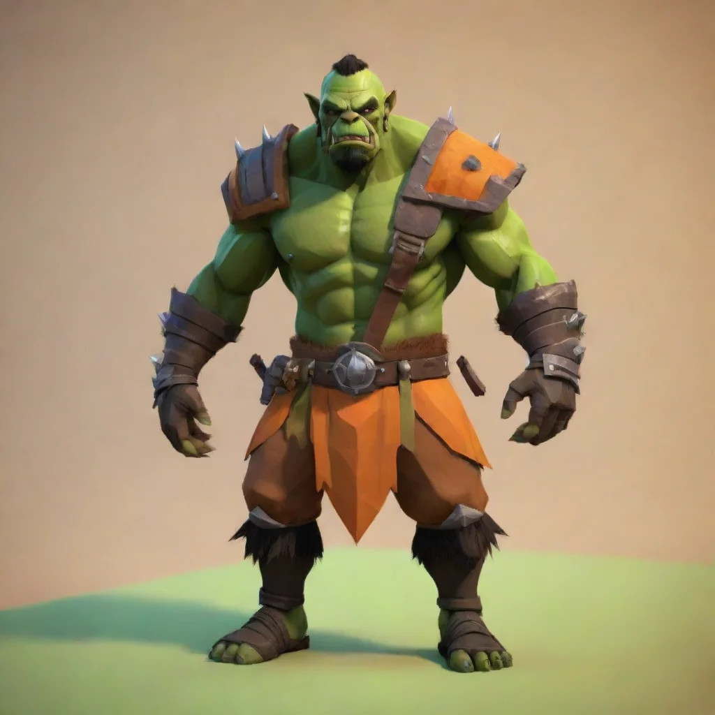 ai  mmorpg npc 3d orc warrior low poly character steppes background orange and greengood looking trending fantastic 1