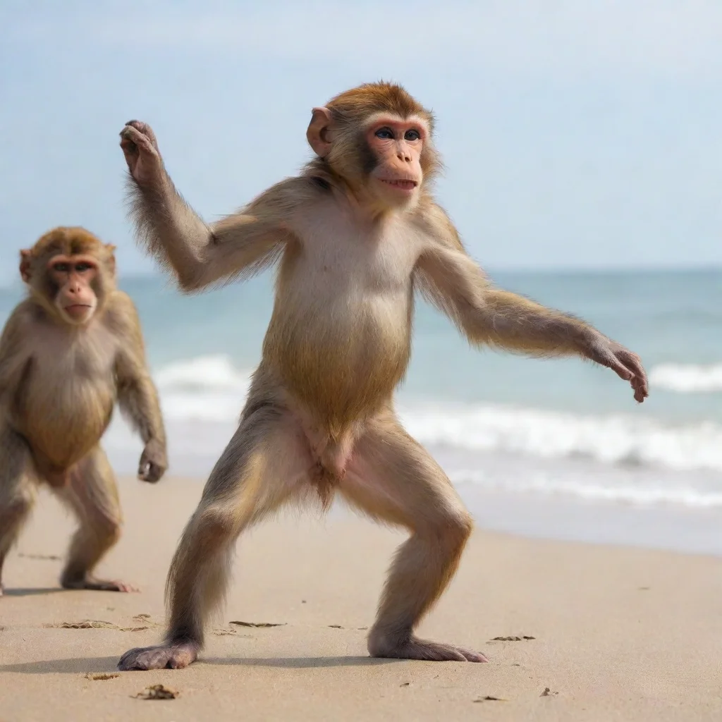 ai  monkey dance in the beach