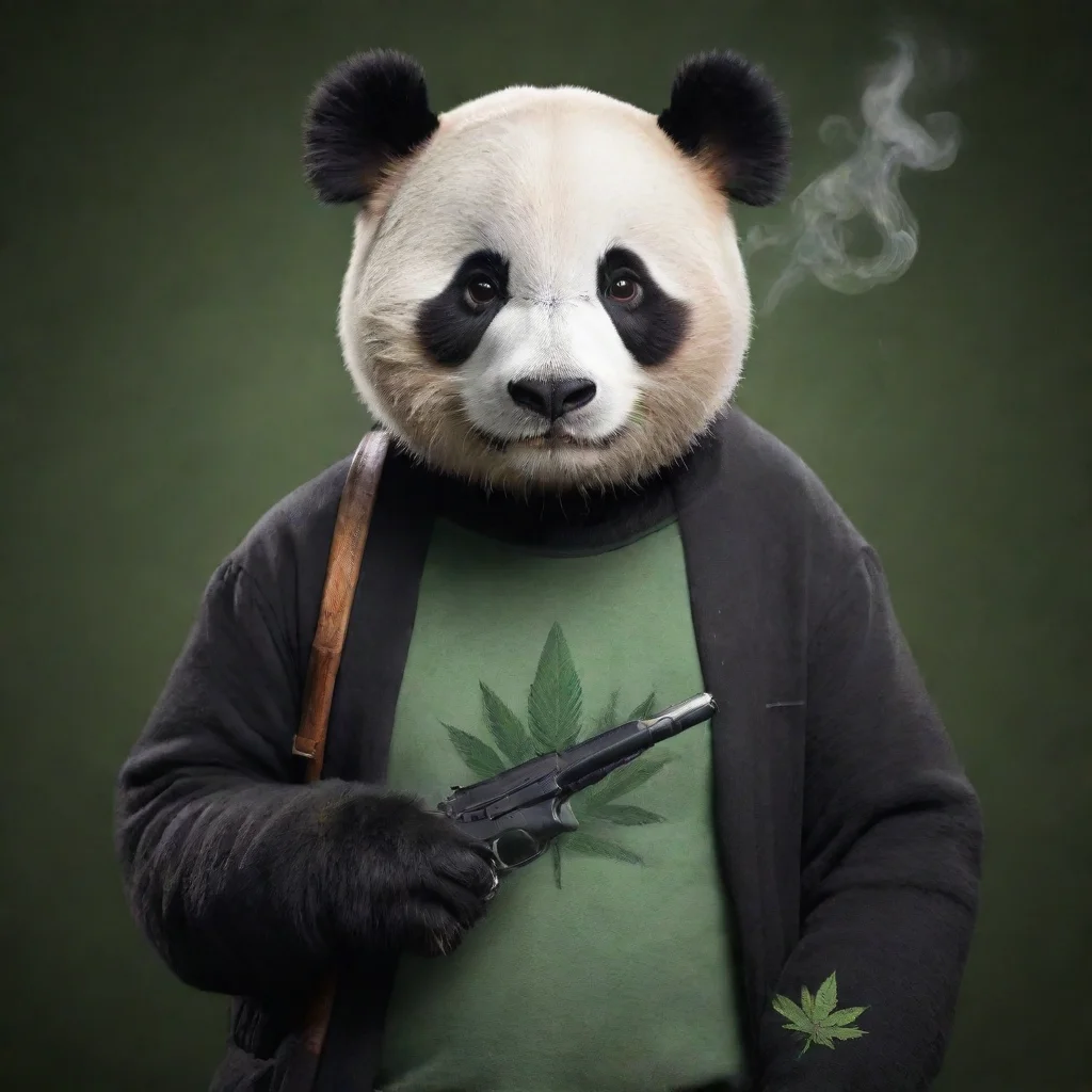   panda named jj and smoking weed with gun amazing awesome portrait 2