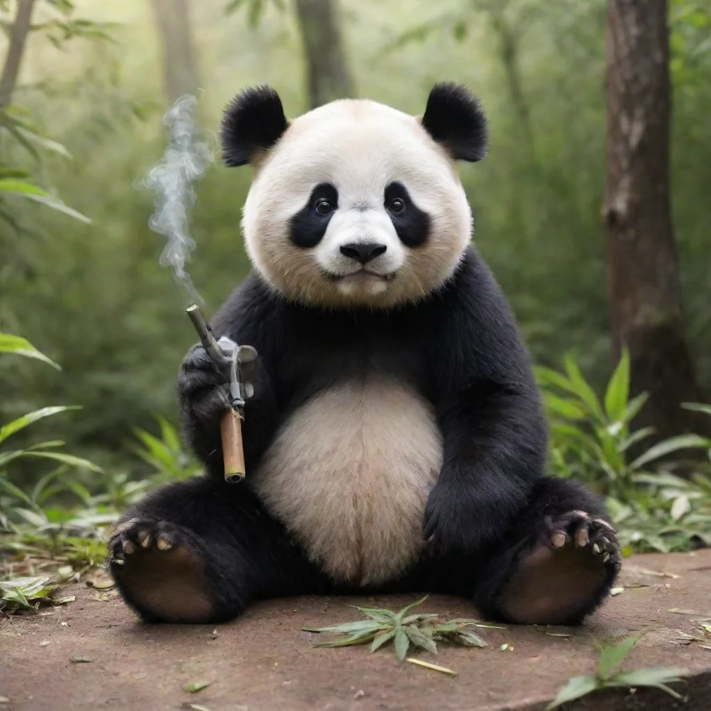 ai  panda named jj and smoking weed with gun