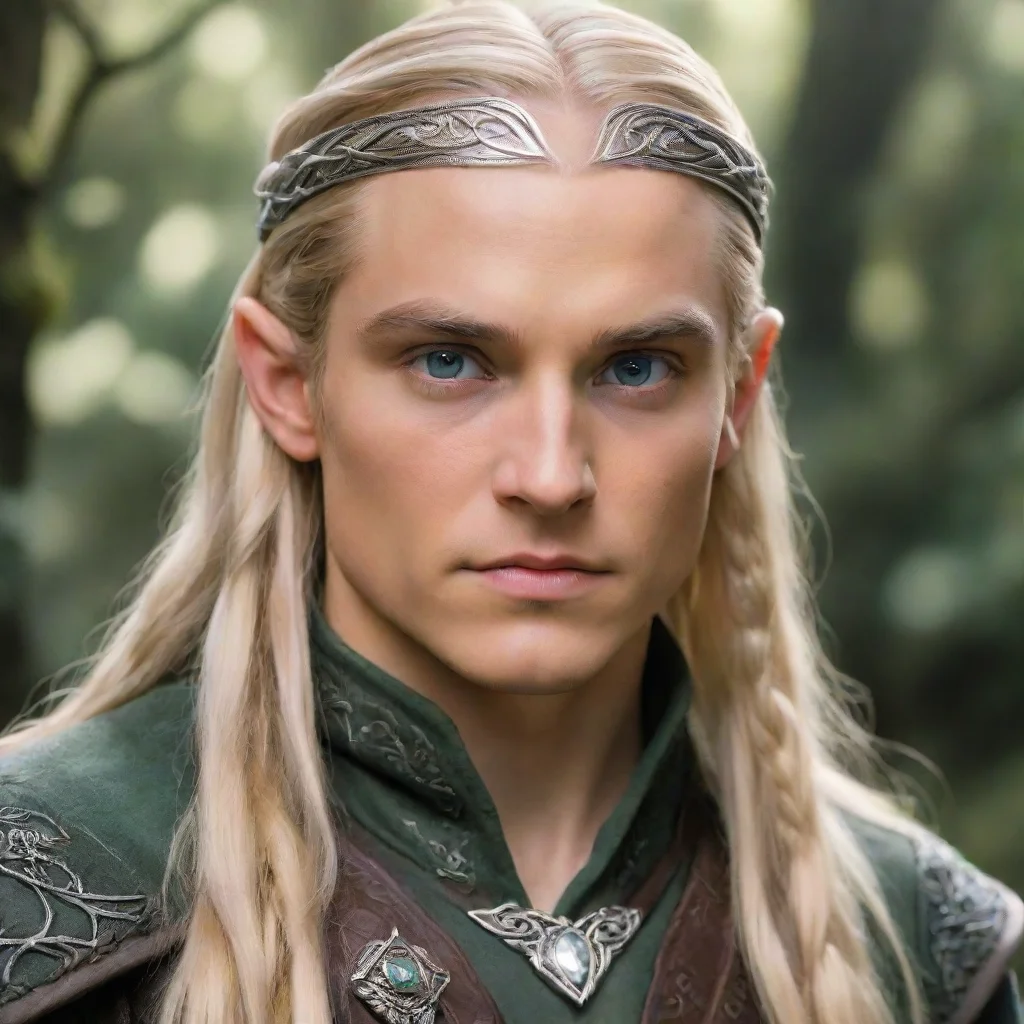   prince legolas with blond hair and braids wearing silver serpentine elvish circlet with large center diamond amazing aw