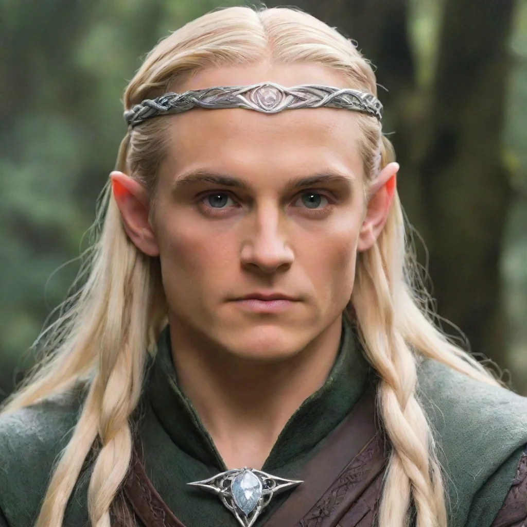 ai  prince legolas with blond hair and braids wearing silver serpentine elvish circlet with large center diamond good looki