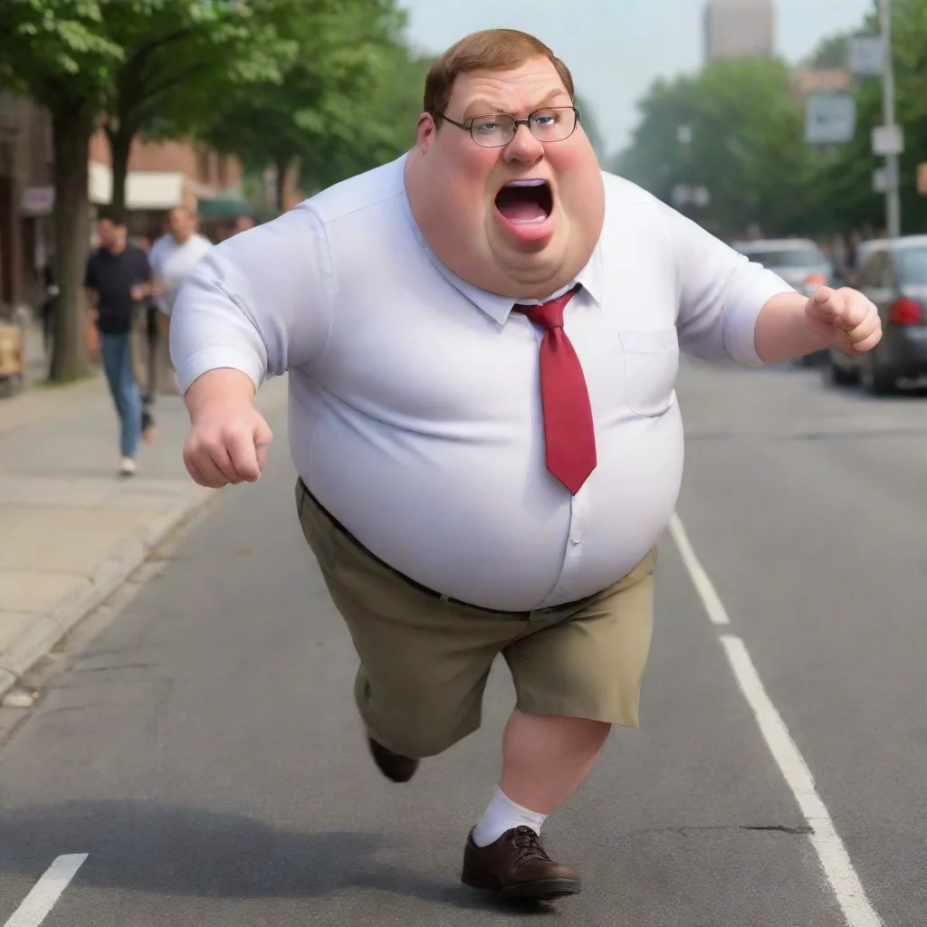   realisticlifelikeand uncanny peter griffin chasing someone wide
