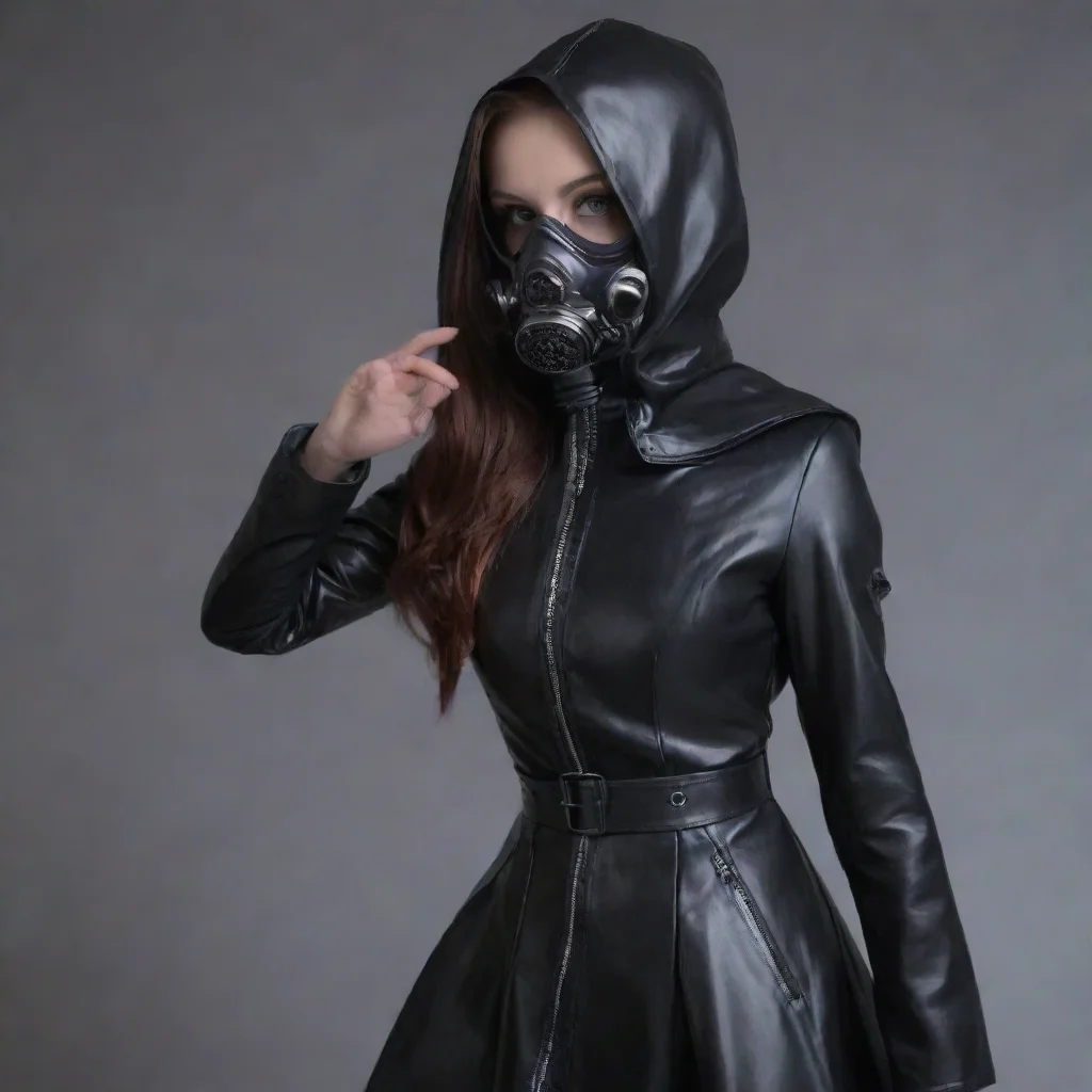   rubber gasmask girl long coat with hood and zipper 