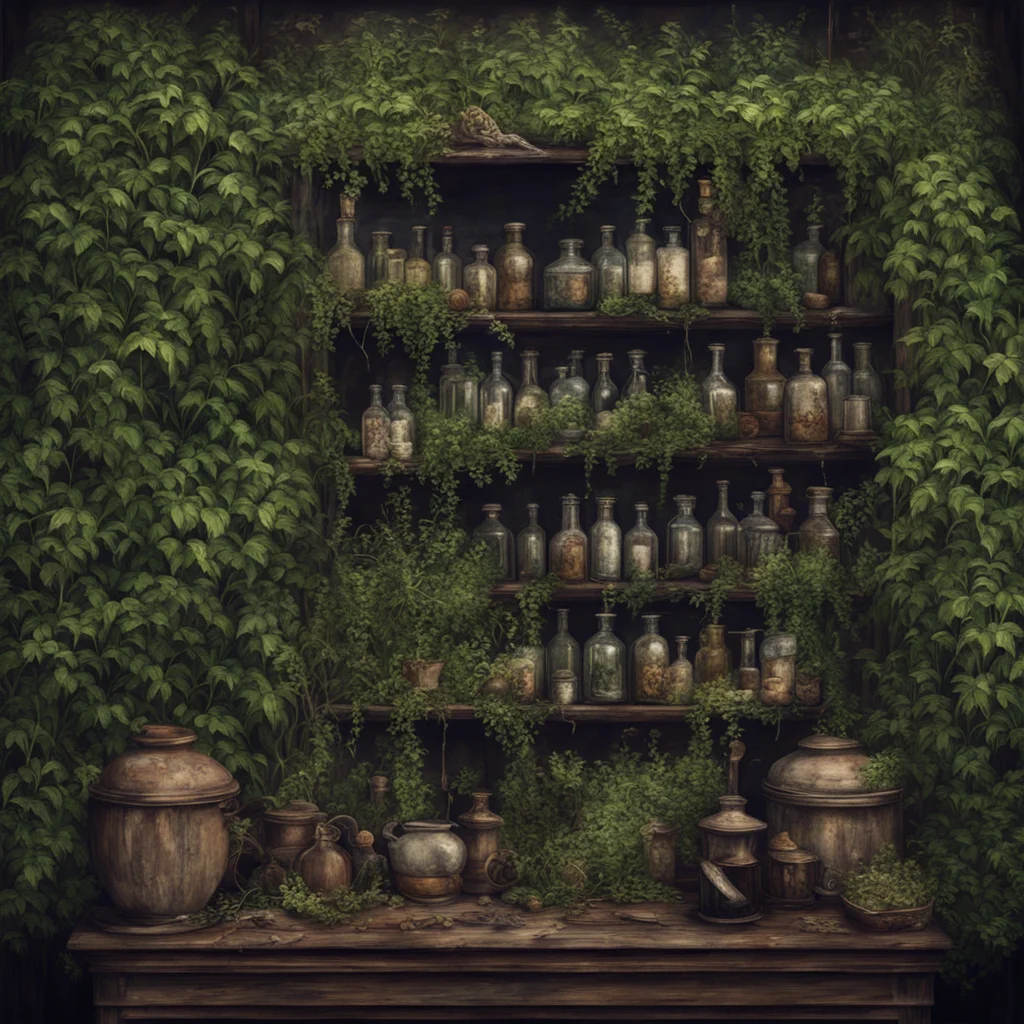 ai  vintage apothecary overgrown extremely detailed intricate dark moody amazing awesome portrait 2