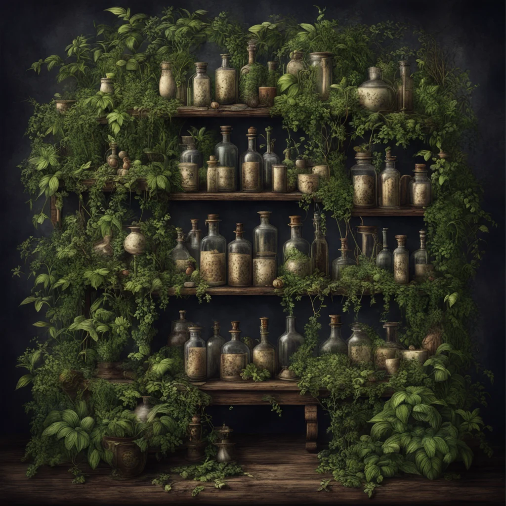   vintage apothecary overgrown extremely detailed intricate dark moody good looking trending fantastic 1
