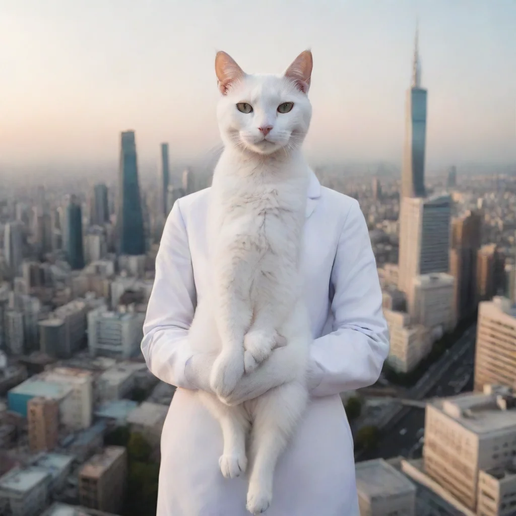 ai 170 meter tall white cat anthro holding a human by a city amazing awesome portrait 2