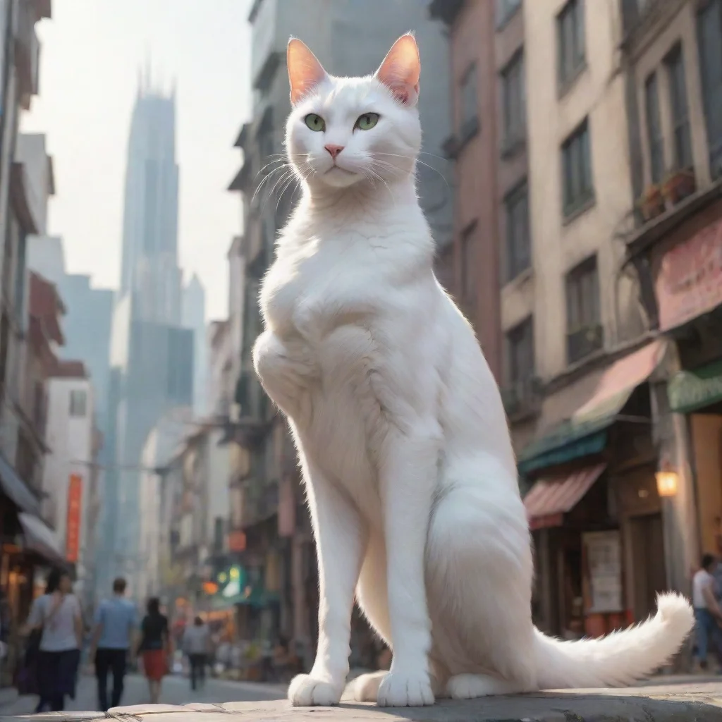 170 meter tall white cat anthro holding a human by a city confident engaging wow artstation art 3