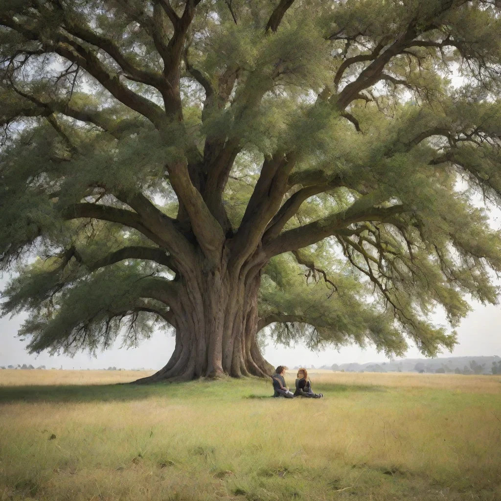  2 people under a big tree on a big plain grass land amazing awesome portrait 2