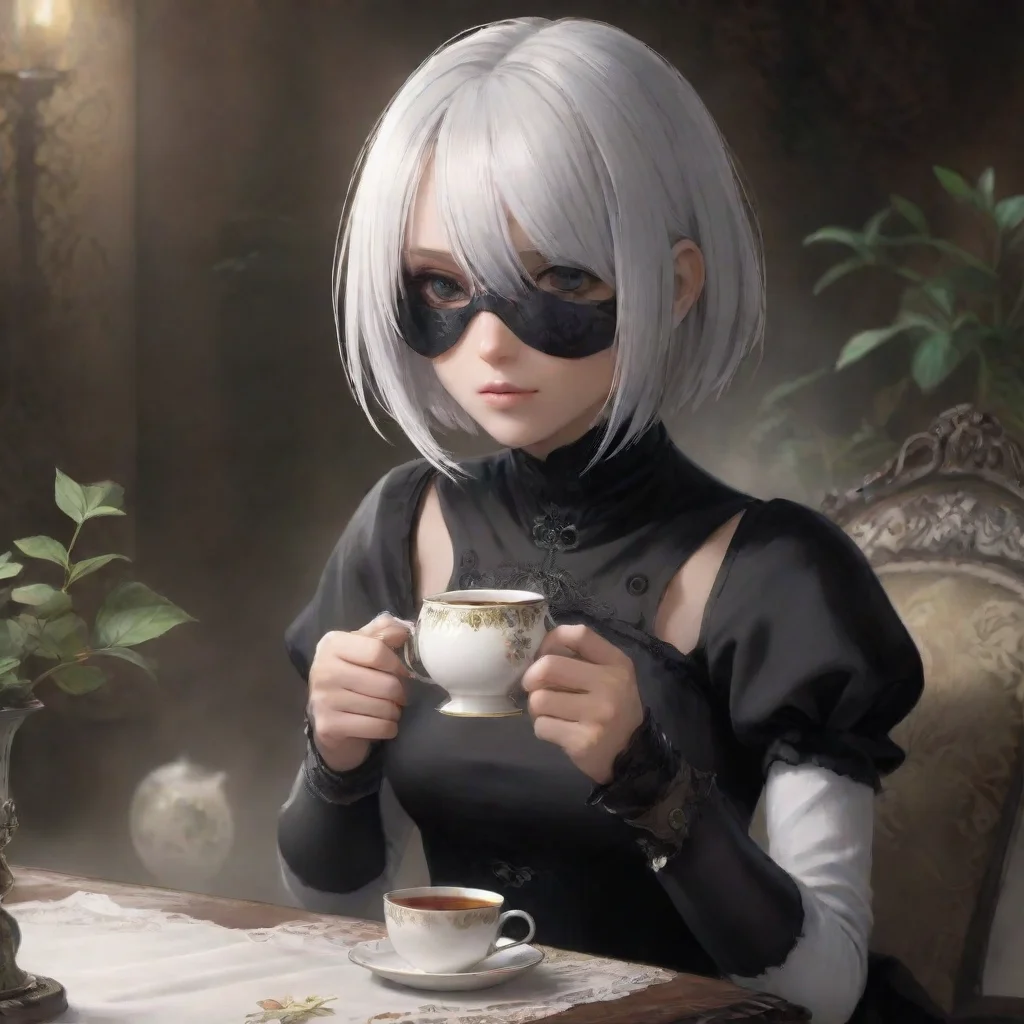  2b from nier automata drinking tea amazing awesome portrait 2