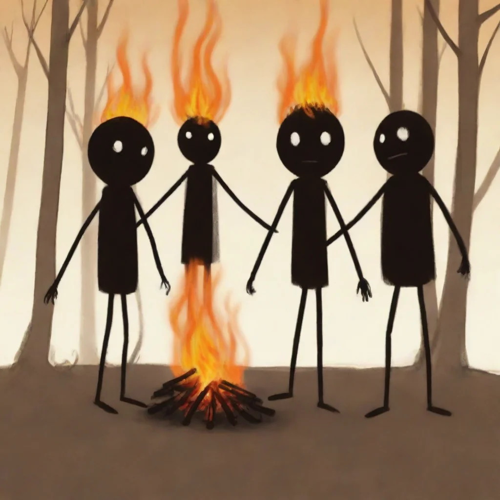 ai 3 stickman around a fire tall