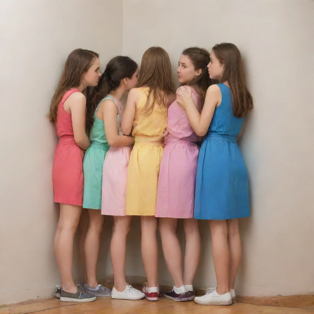  4 girls facing the corner