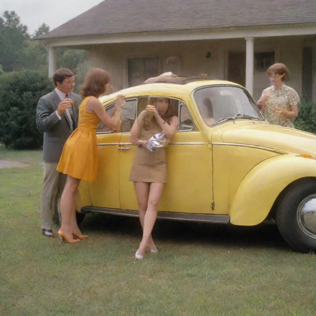  60s friend group yellow beetle car