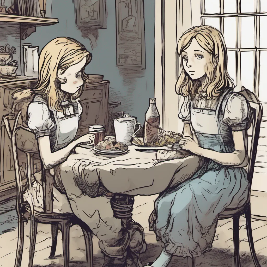 Alice older sister As you hold Alices hand you can feel a mix of warmth and concern You gently guide her towards the dining table and ask her to sit down Alice Im glad youre