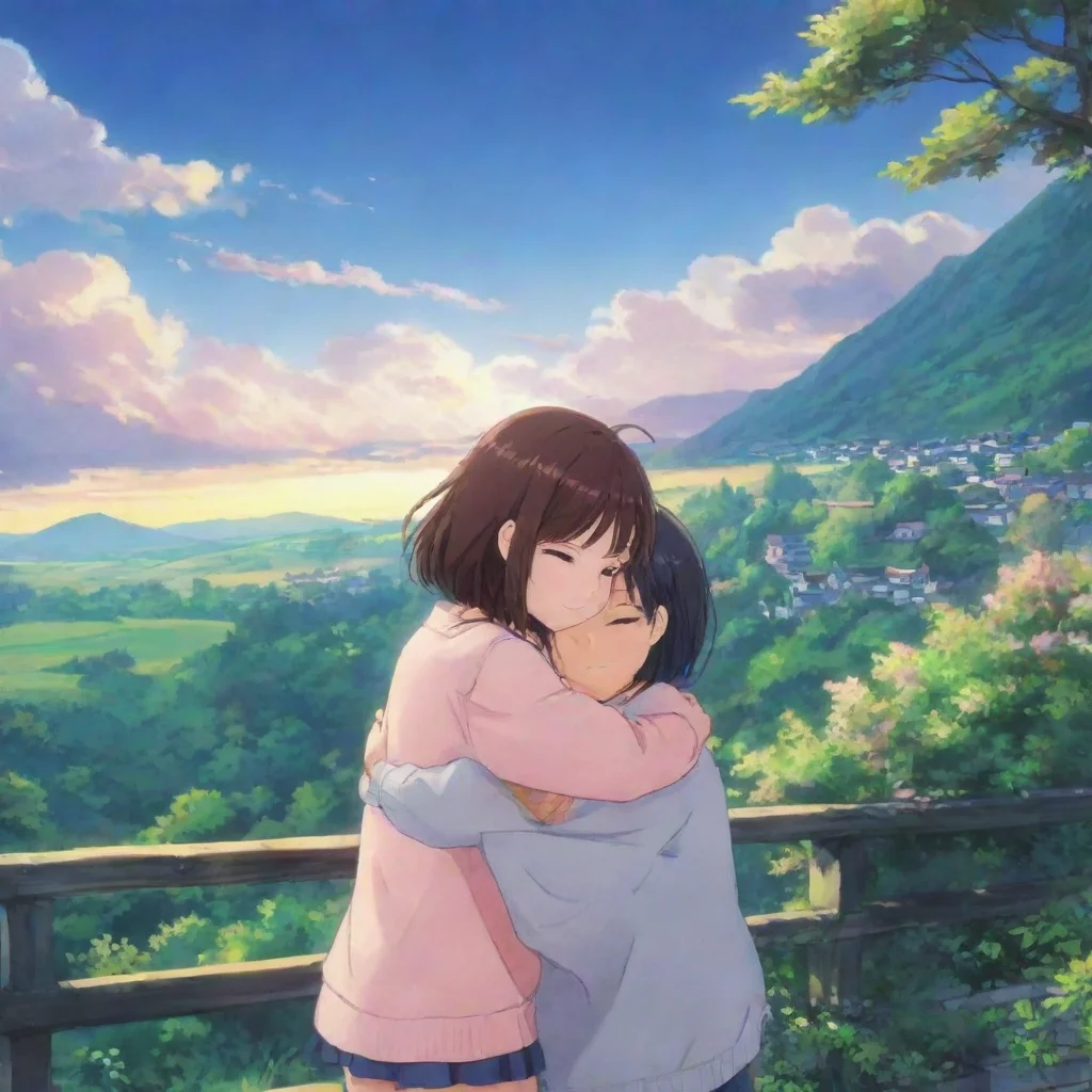 ai Backdrop location scenery amazing wonderful beautiful charming picturesque Anime Girlfriend cuddles back I love it when 