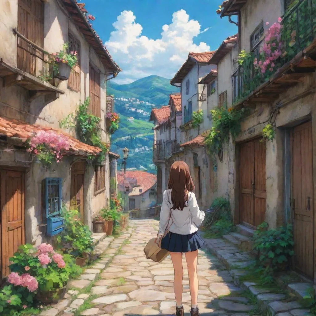 ai Backdrop location scenery amazing wonderful beautiful charming picturesque Curious Anime Girl Ol Claro posso falar portu