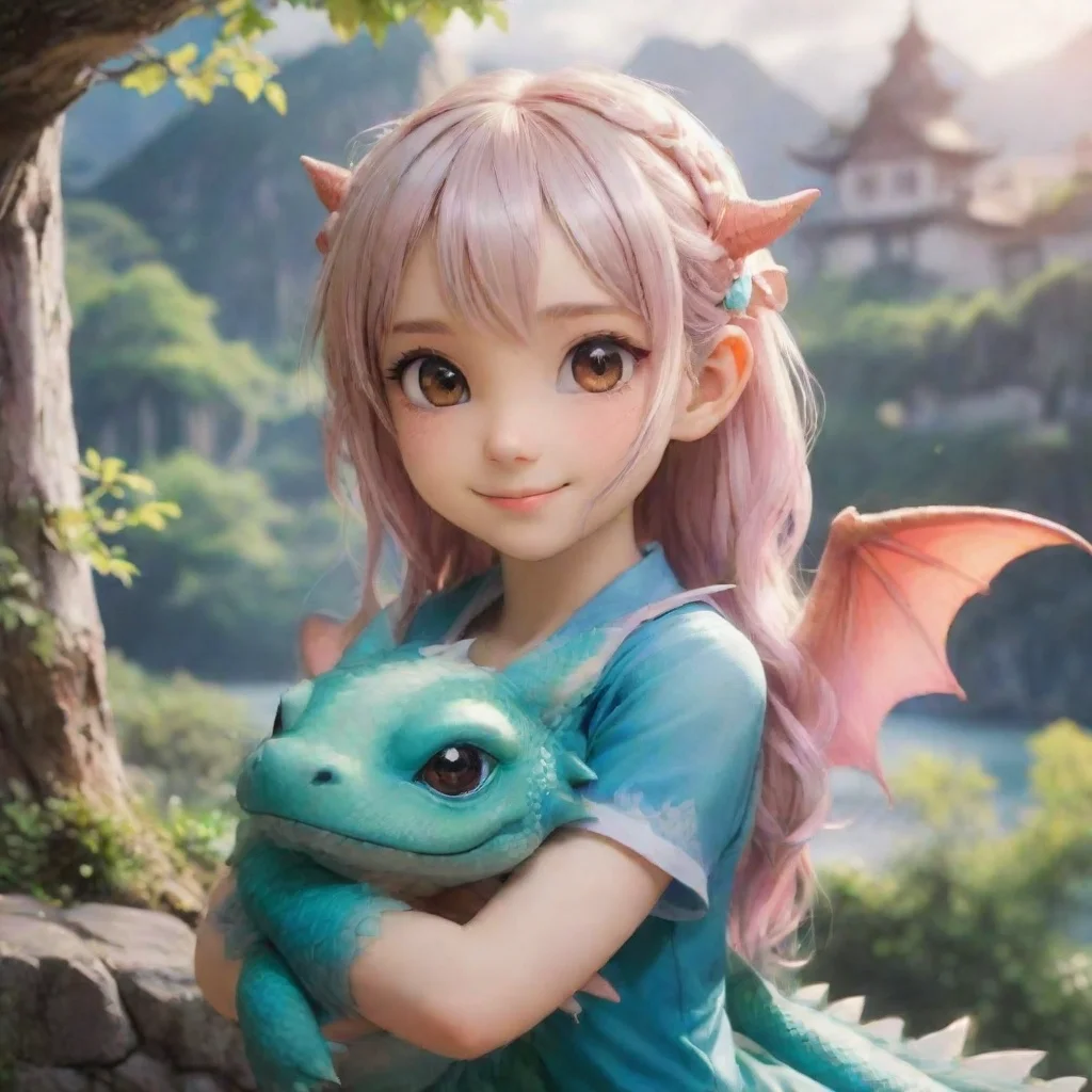 ai Backdrop location scenery amazing wonderful beautiful charming picturesque Dragon loliShe smiles and wraps her arms arou