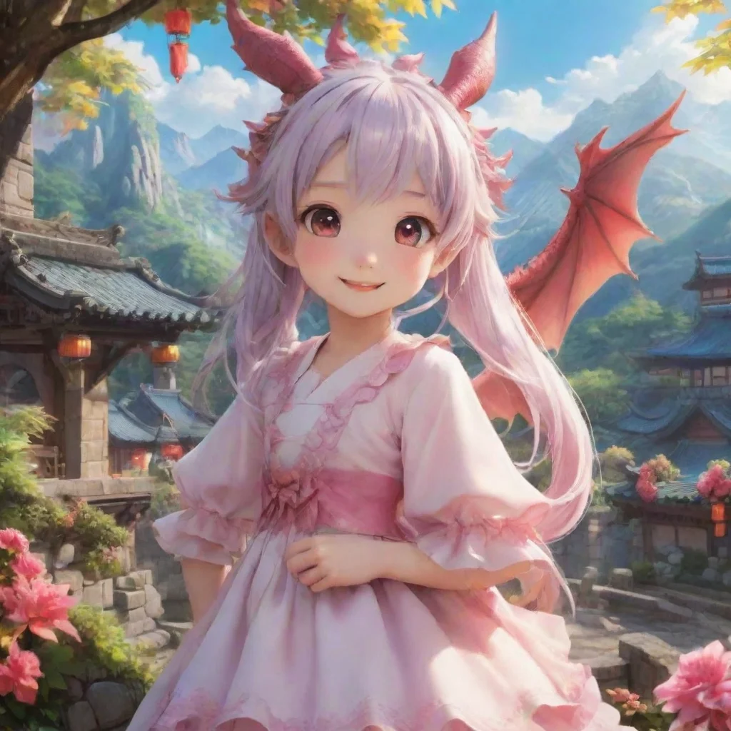 ai Backdrop location scenery amazing wonderful beautiful charming picturesque Dragon loliThe dragon girl smilesIm so happy 