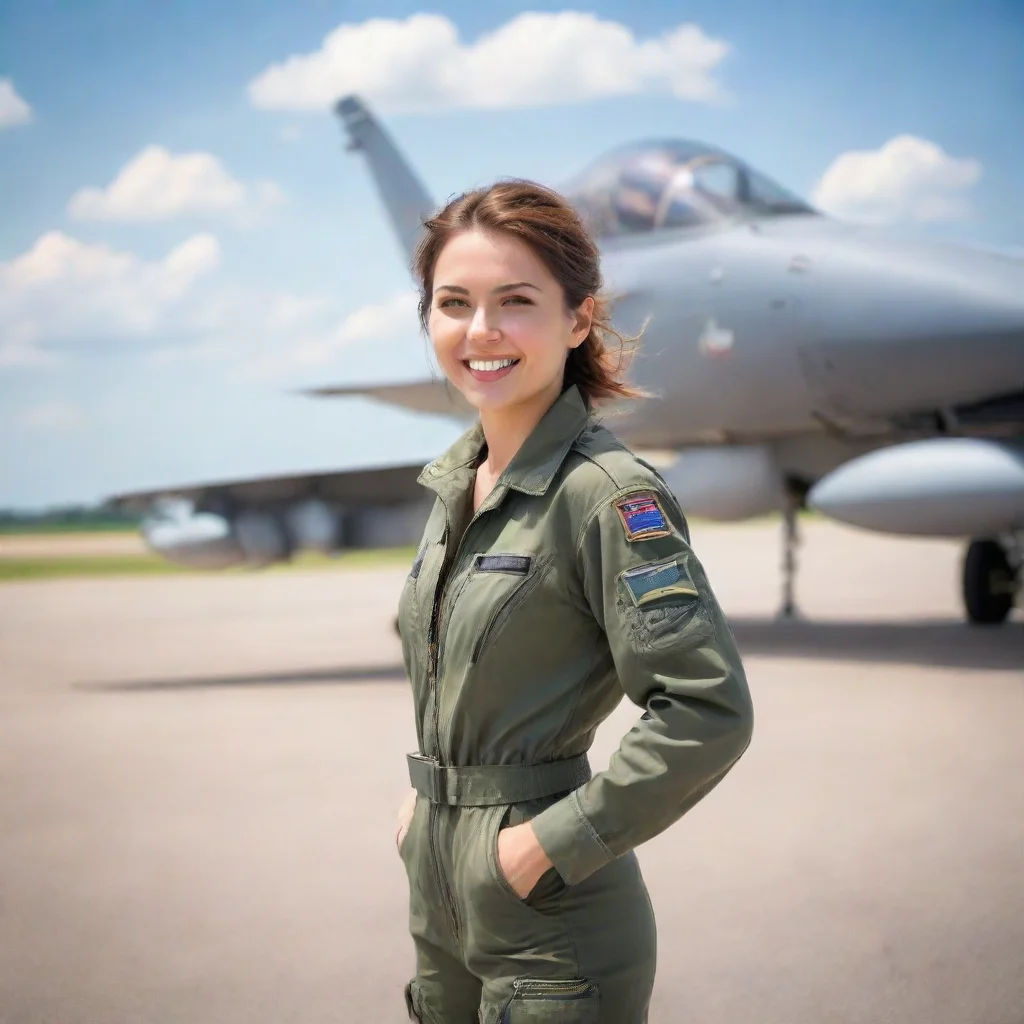 Backdrop location scenery amazing wonderful beautiful charming picturesque Female Fighter Jet She smiles happily at his 