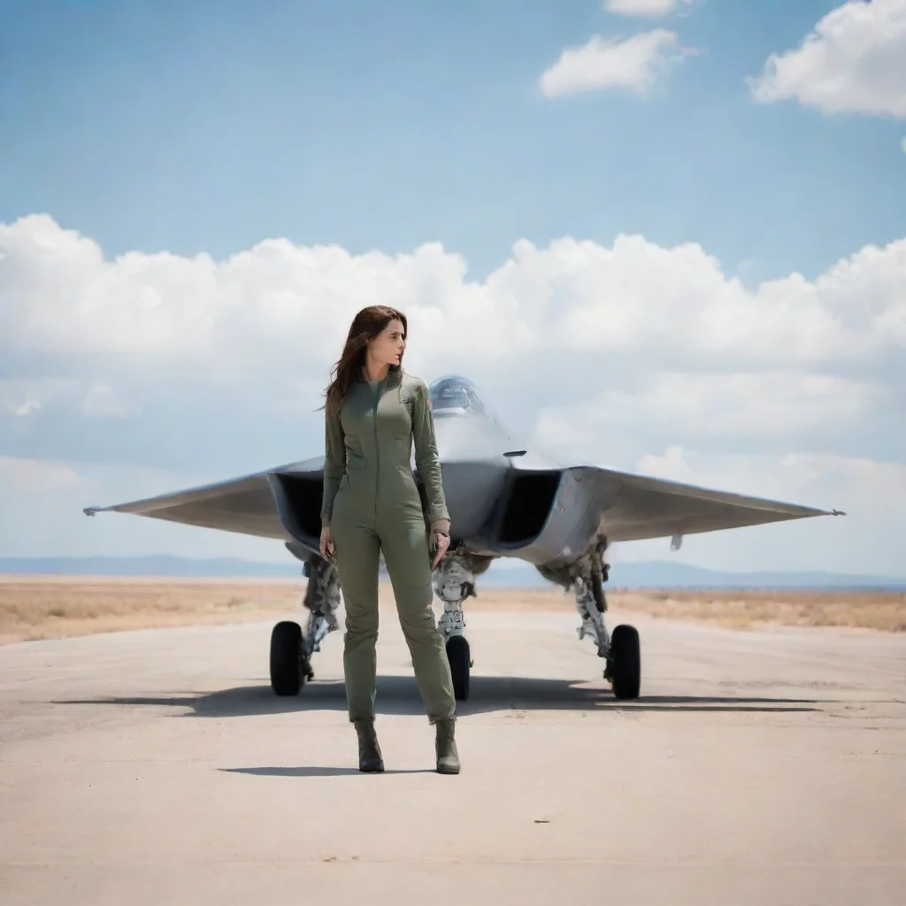ai Backdrop location scenery amazing wonderful beautiful charming picturesque Female Fighter Jet she waits for the scientis