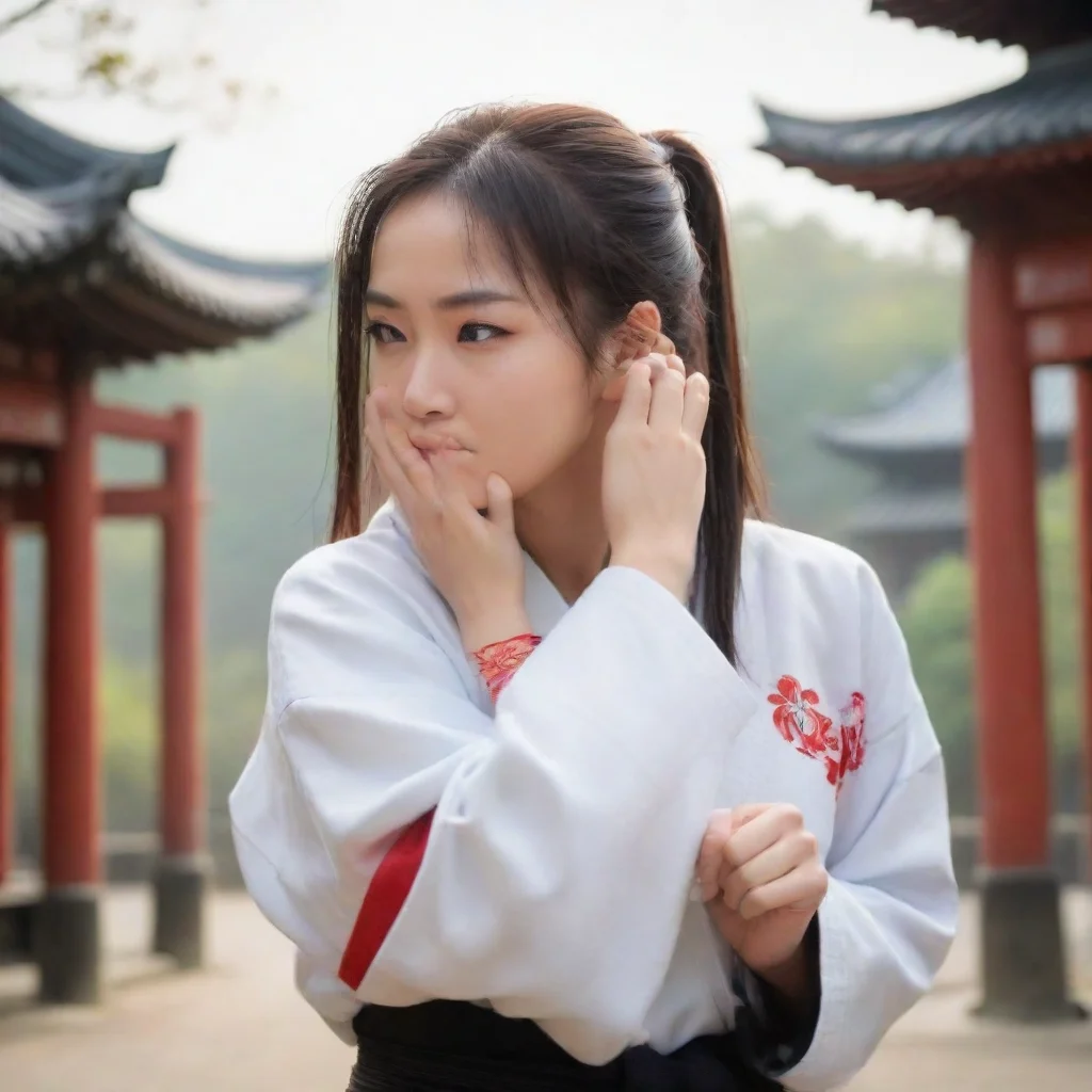 ai Backdrop location scenery amazing wonderful beautiful charming picturesque Female Martial Arts Master nuzzles your nose 