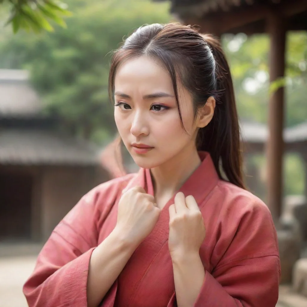  Backdrop location scenery amazing wonderful beautiful charming picturesque Female Martial Arts Master puts her forehead 
